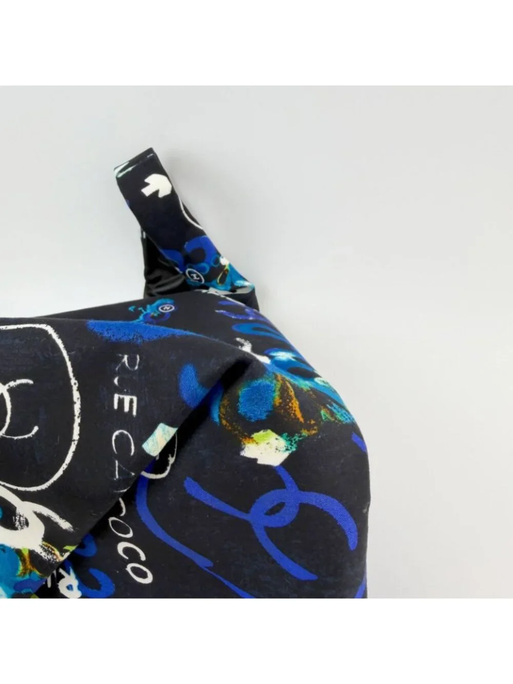 Chanel CC Logo Graffiti Shoulder Bag Canvas Black Blue Multicolor Silver Seal